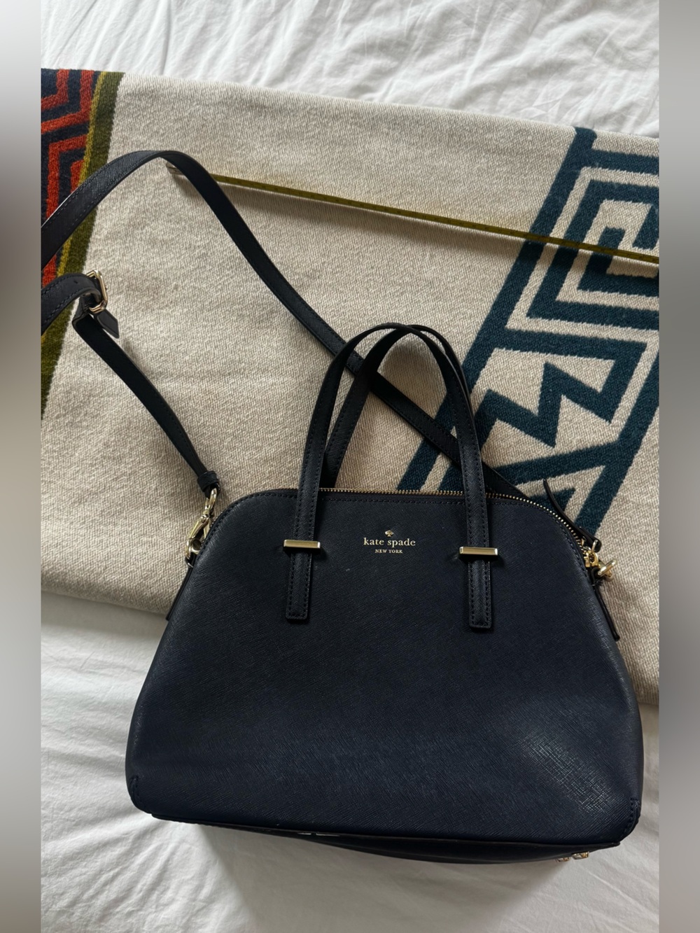 kate spade black leather dome satchel with gold hardware